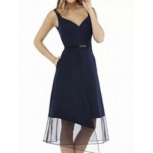 Kay Unger Navy Blue Sleeveless A Line Overlay Dress Size 8